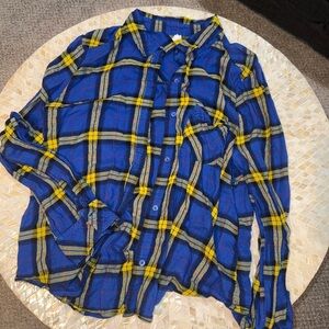 BP Blue and Yellow Plaid Button-Up Shirt